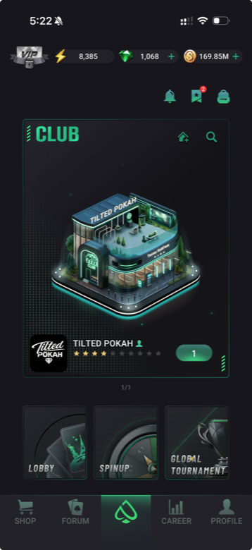 The Tilted Pokah club inside the poker app